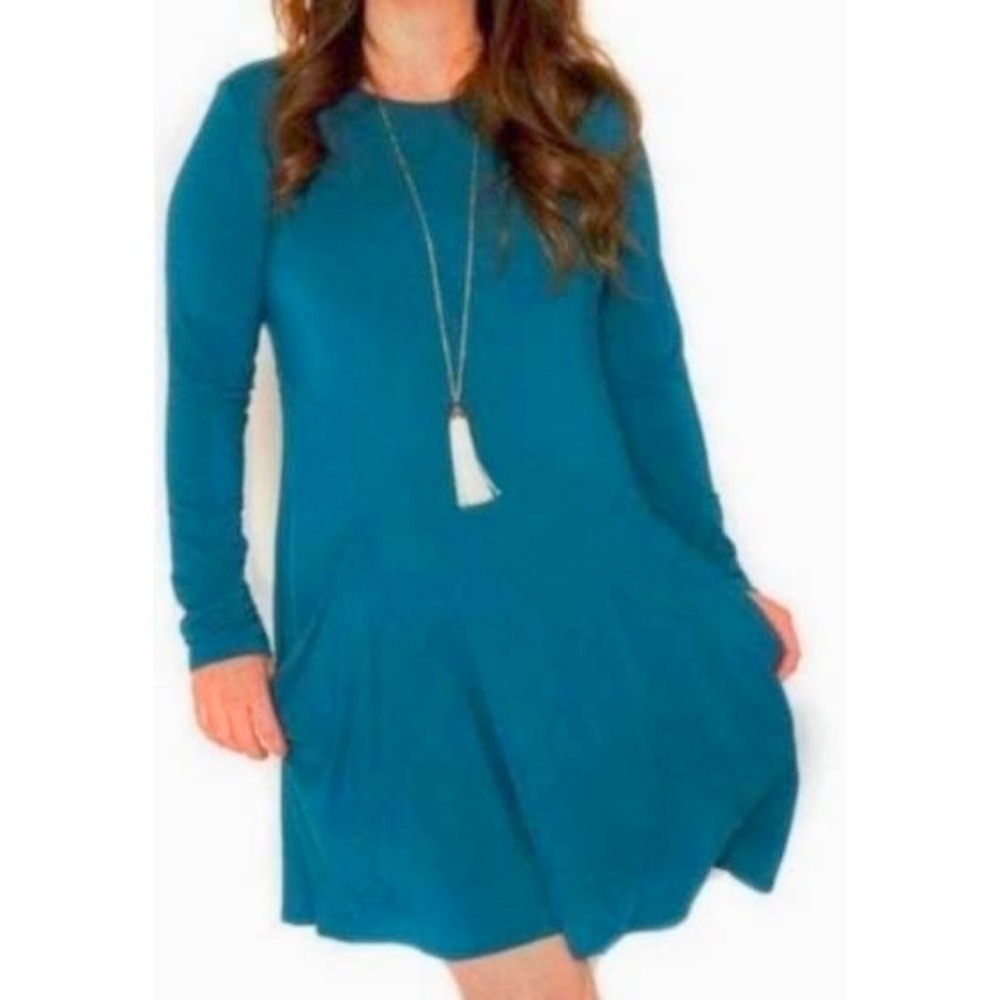 Betabrand Silk Blend Sweatshirt Travel Dress Slouchy Pockets Teal Medium